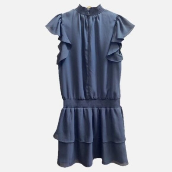 1. STATE Navy Blue Mock Neck Smocked Blouson Ruffle Mini Dress Women's Size XS - Picture 5 of 10